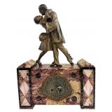 FRENCH ART DECO PIERROT AND COLUMBINE FIGURAL MANTEL CLOCK