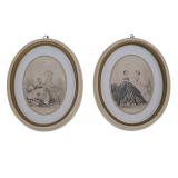 PAIR OF OVAL FRAMED ANTIQUE LADIES FASHION PRINTS