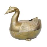 MID CENTURY LARGE SOLID BRASS LIDDED DUCK BOX
