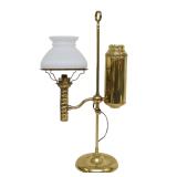 19TH C. BRASS LIBRARY LAMP WITH MILK GLASS SHADE