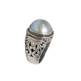 STERLING SILVER BLUE GRAY MABE PEARL RING SZ 7.75