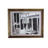 DOX THRASH (1893-1965) STUDIO INTERIOR INK WASH ON PAPER