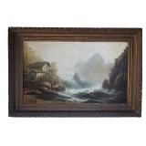 ALBERT JOHNSON 1902 MOUNTAIN LANDSCAPE WITH MILL