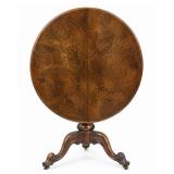 ENGLISH VICTORIAN BURR WALNUT TILT-TOP LOO TABLE, 19th CENTURY
