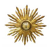 MID CENTURY GILTWOOD SUNBURST CONVEX WALL CLOCK