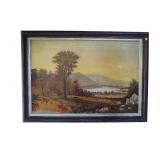 19th c HUDSON RIVER SCHOOL LANDSCAPE WITH GRAZING COWS