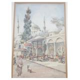 WATERCOLOR YENI DJNI MOSQUE ISTANBUL J. PAVLIKEVITCH