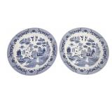 PAIR LARGE BLUE WILLOW JAPAN CHARGERS MID CENTURY