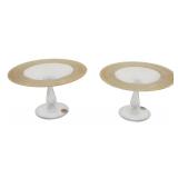 PAIR STEUBEN ATTRIBUTED THREADED COMPOTE, CONTROLLED BUBBLES, TEARDROP PEDESTAL BASE