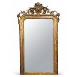 LARGE FRENCH LOUIS PHILIPPE CARVED GILTWOOD MIRROR