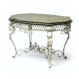 FRENCH ROCOCO STYLE WROUGHT IRON MARBLE TOP TABLE