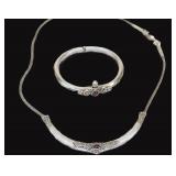 2 PC STERLING SILVER & GARNET NECKLACE & BRACELET