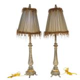 PAIR ITALIAN CANDLESTICK GILDED BRASS & ONYX LAMPS