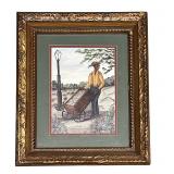 CHARLESTON WATERCOLOR SHRIMP MAN FOLK ART