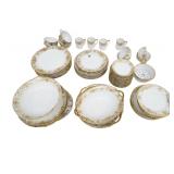65 PC VINTAGE NORITAKE 1920S CREAM GOLD FLOWERS SCROLL