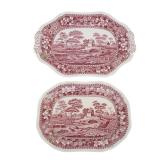 2 VINTAGE SPODE TOWER PINK TRANSFERWARE PLATTERS