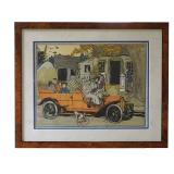 FRAMED 1911 GEORGE A WILLIAMS ILLUSTRATION CAR & DOG