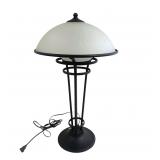 ART DECO STYLE IRON BASE FROSTED GLASS TABLE LAMP