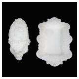 VINTAGE JENNY LIND FOSTORIA PIN BOX & MILK GLASS PIN TRAY