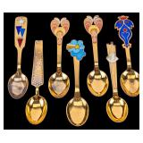 7 Danish Sterling Silver Gilt Souvenir Spoons