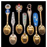 7 Danish Sterling Silver Gilt Souvenir Spoons