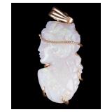 14K Gold and Carved Opal Pendant