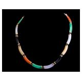14K Gold Chinese Multi Color Jade Necklace