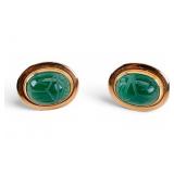 14K Gold & Green scarab Stud Earrings
