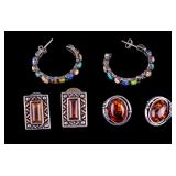Amber, Stone, and Sterling Earrings