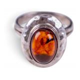 Amber and Sterling Silver Ring