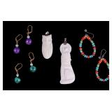 Turquoise, Stone Earrings and Carved Pendants