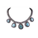 Turquoise and Silver Native American Style Necklac