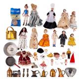 Miniature Bisque Dolls and Doll House Accessories