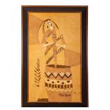 Large Framed & Matted Tribal Batik Painting Signed