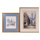 Framed European City Views, Watercolor + Print