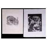 C. Saucy Linocut and J. Grashow Woodblock Prints