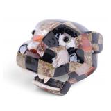 Polished Stone Mosaic Jaguar Head Sculpture