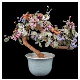 Vintage Chinese Floral Bonsai Tree in Celadon Pot