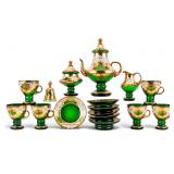 Vintage Murano Green/Gold Gilt Glass Tea Set for 6