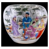 Chinese 20th C Garden Scene Porcelain Jar
