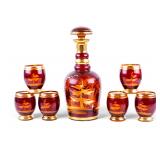 Egermann Czech Glass Cup Set of 6 w/ Stag Decanter