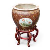Vintage Famille Rose Koi Planter with Stand