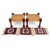 Persian Rosewood Stool Pair w/ Persian Mats