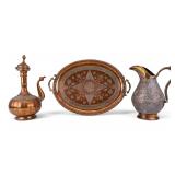 Persian Copper Star Tray, Water Pitcher, Tea Urn