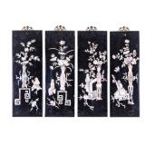 Four Asian Lacquered Panels w/ MOP