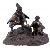 Bronze Figural Sculpture Warrior and Child