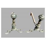 Pair of Antique Brass & Iron Andirons