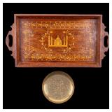 Indian Taj Mahal Wood Serving Tray, Pedestal Dish