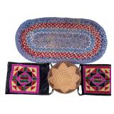 Crazy Quilt Covers, Reeded Basket & Braided Rug