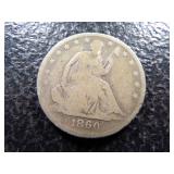 1860-O SEATED LIBERTY SILVER HALF DOLLAR